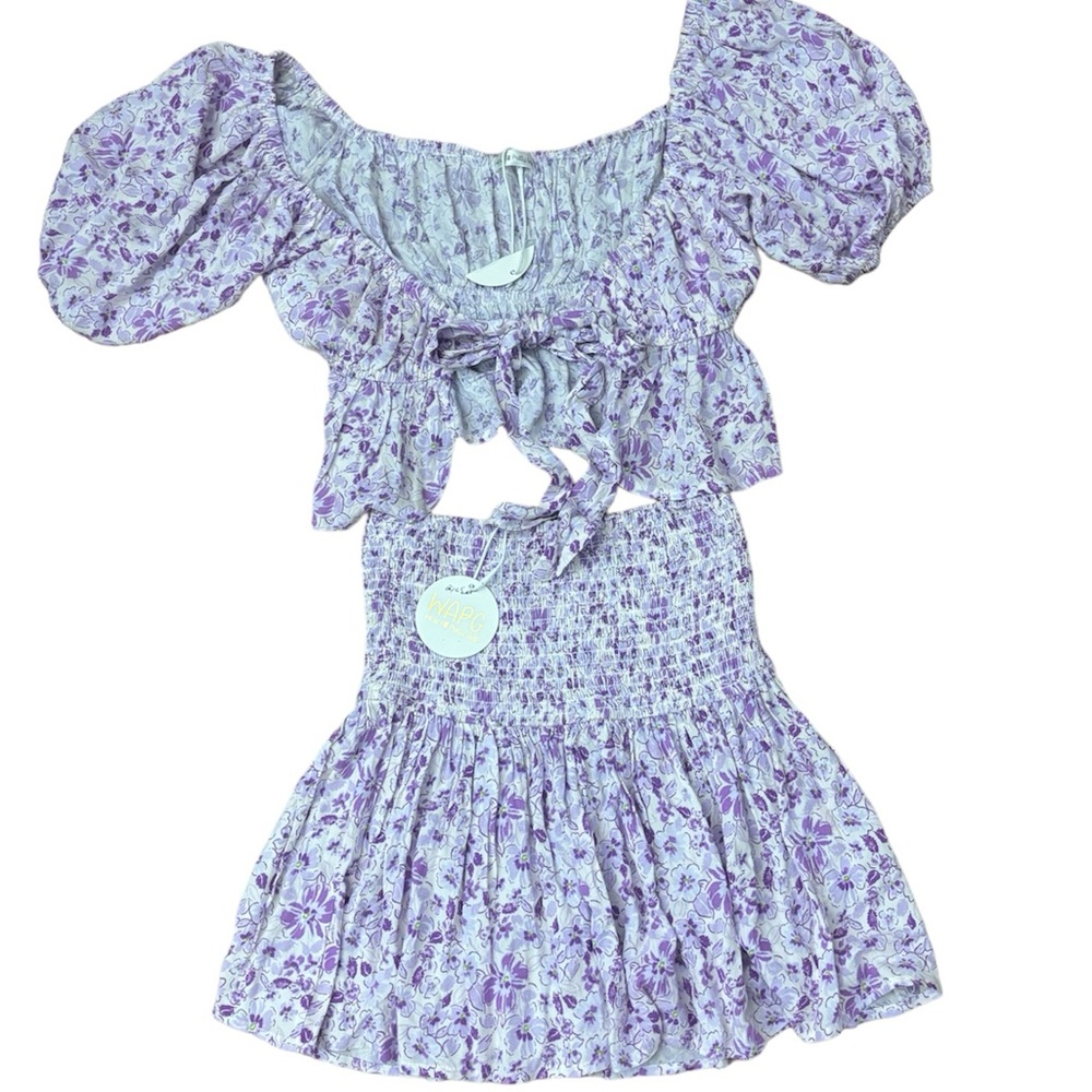 We’re all pretty girls floral skirt & top set boho puff sleeve smocked front tie